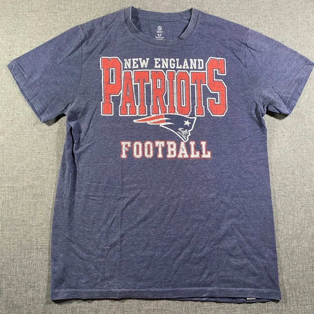 NFL New England Patriots Football T Shirt Mens Medium Navy Blue Team Apparel
